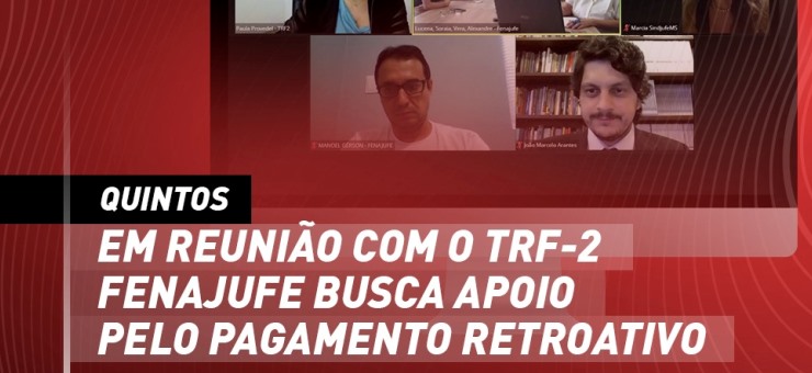 Quintos: em reunião com o TRF-2 Fenajufe apresenta razões que garantem a retroatividade da Lei 14687/23